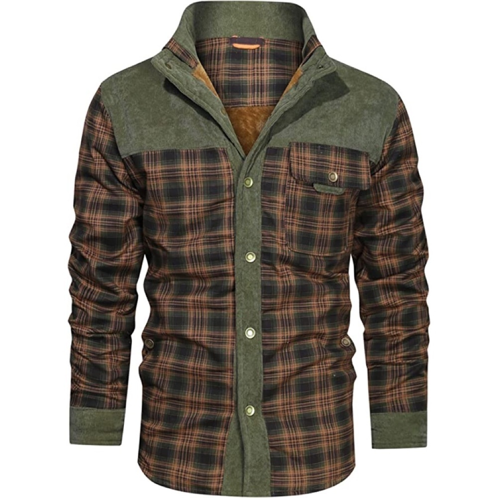 New Men's Corduroy Plaid Sherpa Lined Flannel Jacket - Picture 1 of 1